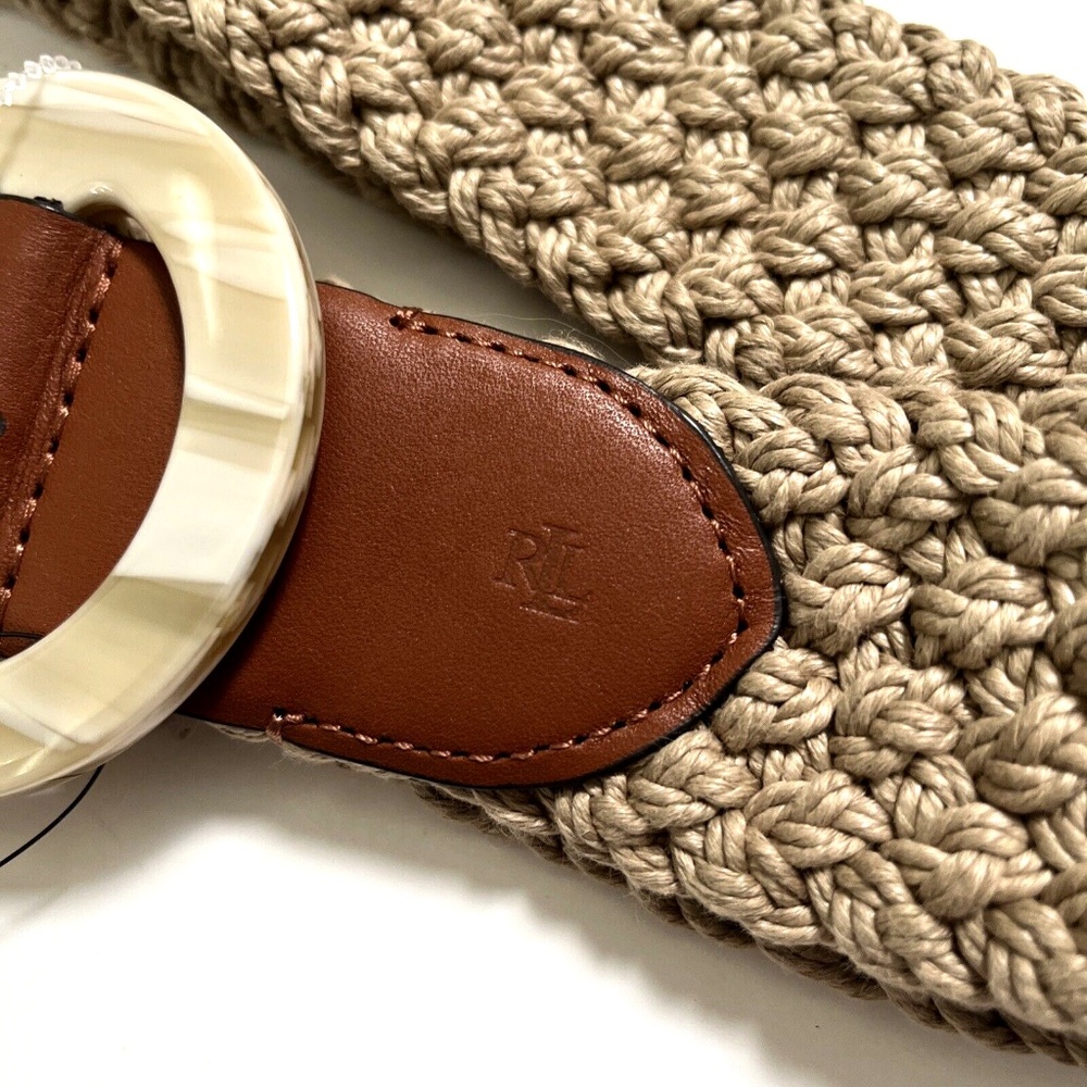NWT $100 Original RALPH LAUREN Woven Corded O-Ring Wide Belt Size L Khaki Beige - Picture 3 of 5